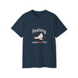 Funny Duck T-Shirt - Feeling UnproDUCKtive Graphic Tee, Cute Animal Pun Shirt, Humor Gift for Bird Lovers, Men Women Casual Wear