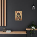 Retro Japanese Cat Eating Ramen - Vintage Wall Art for Kitchen or Cafe | Quirky Noodle Lover Gift & Unique Cat Canvas Wall Art