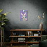 Whimsical Deer Canvas Wall Art - 16x24 Woodland Animal Painting with Pastel Flowers - Nature-Inspired Nursery or Living Room Décor - Serene Purple Background