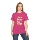 Life Is Better in Flip Flops T-Shirt - Summer Beach Vibes Tee, Retro Vacation Shirt, Casual Travel Shirt for Men & Women