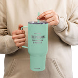 40oz Engraved Travel Tumbler — "Become The Person Your Future Self Is Proud Of" Stainless Insulated Cup with Lid & Handle