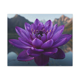 Purple Lotus Flower Canvas Wall Art - 20x16 Mountain Lake Nature Print, Tranquil Floral Home Decor for Bedroom or Living Room