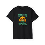 Funny Creepy Smile Emoji T-Shirt - It's Fine I'm Fine Everything Is Fine Really - Sarcastic Horror Face Graphic Tee Unisex