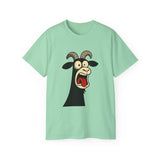 Shocked Screaming Cartoon Goat T-Shirt - Funny Cartoon Goat Tee - Unisex Shirt in 15 Colors - Farm Animal Humor Gift Idea