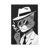 Cool Cat Smoking Cigar Canvas Wall Art - Retro Gangster Cat in Suit with Hat & Shades - Funny Cartoon Artwork for Home Decor