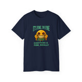 Funny Creepy Smile Emoji T-Shirt - It's Fine I'm Fine Everything Is Fine Really - Sarcastic Horror Face Graphic Tee Unisex