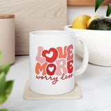 Love More Worry Less Coffee Mug - Positive Inspirational Quote Cup, Gift for Women, Friends, Couples, Valentine's Day