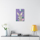 Whimsical Deer Canvas Wall Art - 16x24 Woodland Animal Painting with Pastel Flowers - Nature-Inspired Nursery or Living Room Décor - Serene Purple Background