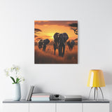 African Elephant Sunset Canvas Wall Art – Safari Wildlife Print for Home Decor, Nature Animal Painting, Living Room Artwork