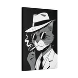 Cool Cat Smoking Cigar Canvas Wall Art - Retro Gangster Cat in Suit with Hat & Shades - Funny Cartoon Artwork for Home Decor