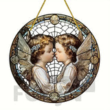 Little Angel Suncatcher, Religious Themes Acrylic Clear Round Sign,Christmas Hanging Ornament,Porch Home,Room,Wall,cafe Decor