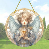 Little Angel Suncatcher, Religious Themes Acrylic Clear Round Sign,Christmas Hanging Ornament,Porch Home,Room,Wall,cafe Decor
