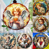 Little Angel Suncatcher, Religious Themes Acrylic Clear Round Sign,Christmas Hanging Ornament,Porch Home,Room,Wall,cafe Decor