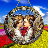 Little Angel Suncatcher, Religious Themes Acrylic Clear Round Sign,Christmas Hanging Ornament,Porch Home,Room,Wall,cafe Decor