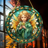 Little Angel Suncatcher, Religious Themes Acrylic Clear Round Sign,Christmas Hanging Ornament,Porch Home,Room,Wall,cafe Decor