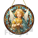 Little Angel Suncatcher, Religious Themes Acrylic Clear Round Sign,Christmas Hanging Ornament,Porch Home,Room,Wall,cafe Decor