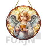 Little Angel Suncatcher, Religious Themes Acrylic Clear Round Sign,Christmas Hanging Ornament,Porch Home,Room,Wall,cafe Decor