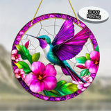 Hummingbird Floral Suncatcher Window Hanging – Tropical Bird Stained Glass Style Garden Decor, 2D Flat Printed Wall Art Gift (8"x8" or 12"x12")