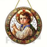 Little Angel Suncatcher, Religious Themes Acrylic Clear Round Sign,Christmas Hanging Ornament,Porch Home,Room,Wall,cafe Decor