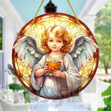 Little Angel Suncatcher, Religious Themes Acrylic Clear Round Sign,Christmas Hanging Ornament,Porch Home,Room,Wall,cafe Decor