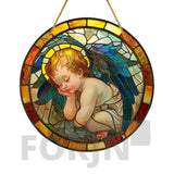 Little Angel Suncatcher, Religious Themes Acrylic Clear Round Sign,Christmas Hanging Ornament,Porch Home,Room,Wall,cafe Decor