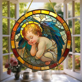 Little Angel Suncatcher, Religious Themes Acrylic Clear Round Sign,Christmas Hanging Ornament,Porch Home,Room,Wall,cafe Decor