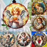 Little Angel Suncatcher, Religious Themes Acrylic Clear Round Sign,Christmas Hanging Ornament,Porch Home,Room,Wall,cafe Decor