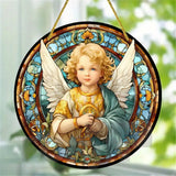 Little Angel Suncatcher, Religious Themes Acrylic Clear Round Sign,Christmas Hanging Ornament,Porch Home,Room,Wall,cafe Decor