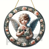 Little Angel Suncatcher, Religious Themes Acrylic Clear Round Sign,Christmas Hanging Ornament,Porch Home,Room,Wall,cafe Decor