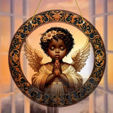 Little Angel Suncatcher, Religious Themes Acrylic Clear Round Sign,Christmas Hanging Ornament,Porch Home,Room,Wall,cafe Decor