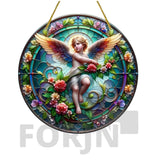 Little Angel Suncatcher, Religious Themes Acrylic Clear Round Sign,Christmas Hanging Ornament,Porch Home,Room,Wall,cafe Decor
