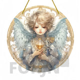 Little Angel Suncatcher, Religious Themes Acrylic Clear Round Sign,Christmas Hanging Ornament,Porch Home,Room,Wall,cafe Decor