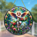 Little Angel Suncatcher, Religious Themes Acrylic Clear Round Sign,Christmas Hanging Ornament,Porch Home,Room,Wall,cafe Decor
