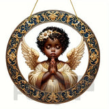 Little Angel Suncatcher, Religious Themes Acrylic Clear Round Sign,Christmas Hanging Ornament,Porch Home,Room,Wall,cafe Decor